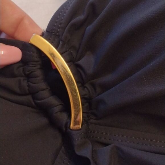 SOLD NWT Spanx 2372 Slimming Black Tankini Gold Loop cutout bandeau neck 16 - Picture 3 of 10